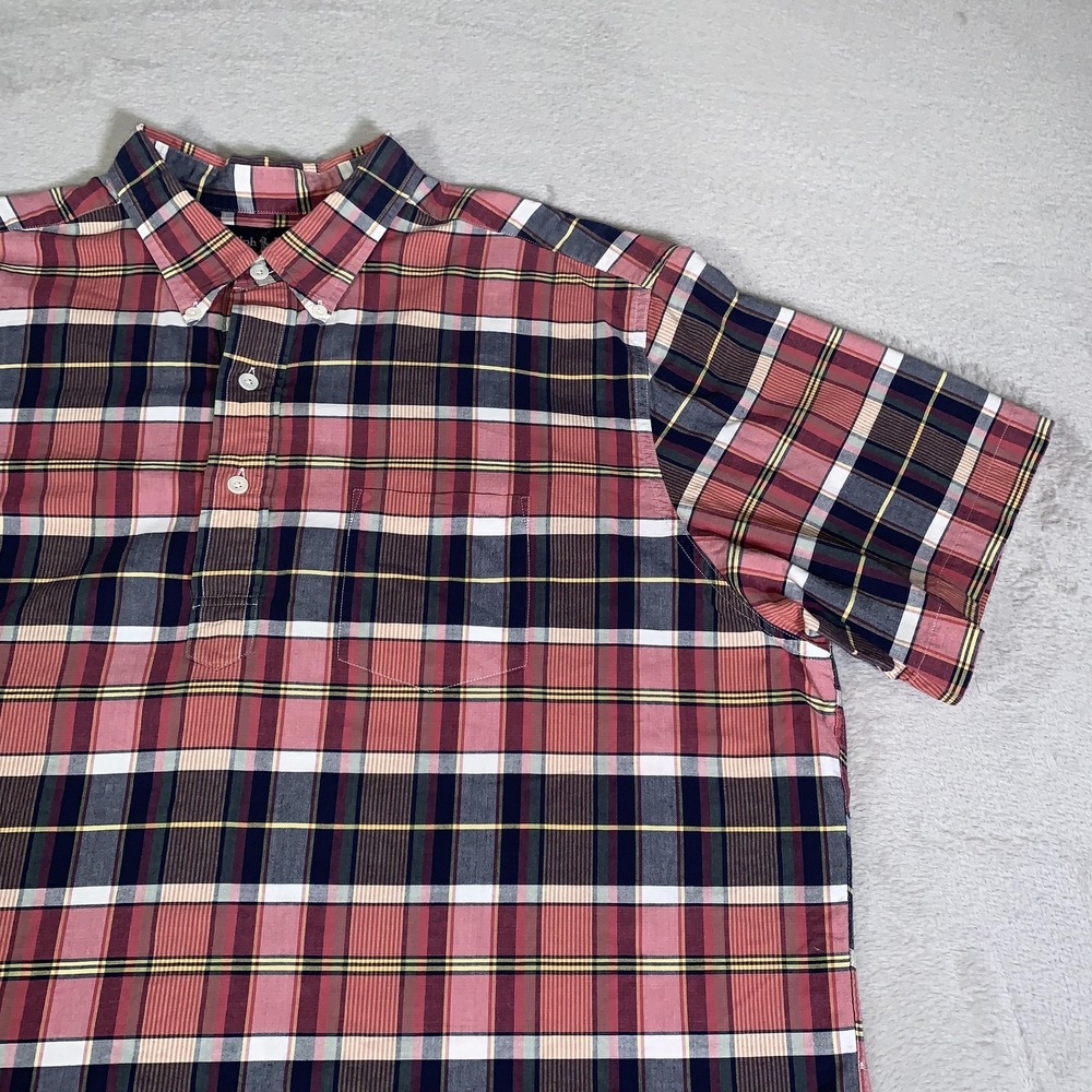 Vintage Ralph Lauren Shirt‎ Mens 2XL Pink Blue Plaid Short Sleeve 3 Button Up